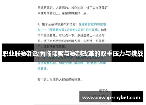 职业联赛新政面临降薪与赛制改革的双重压力与挑战 职业联赛新政面临降薪与赛制改革的双重压力与挑战