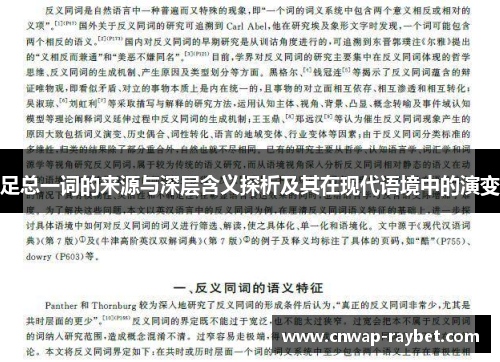足总一词的来源与深层含义探析及其在现代语境中的演变 足总一词的来源与深层含义探析及其在现代语境中的演变